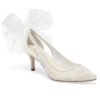 Bella Belle Esther Ivory Floral Beaded Lace Wedding Low Heel with Tulle Bow Diagonal View 1200x